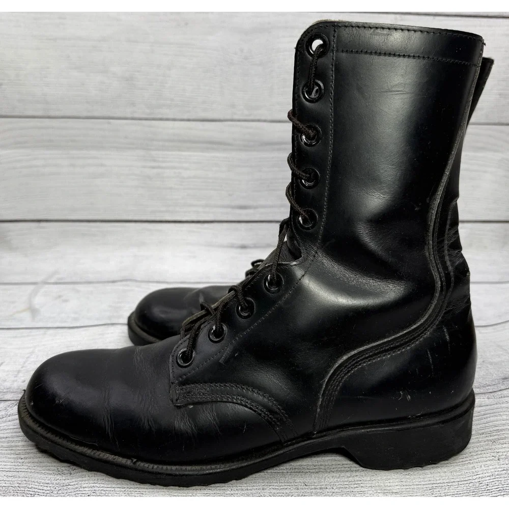 Vintage 1977 Genesco Black Leather Combat‎ Boots Military Lace Up 8.5R Mens
